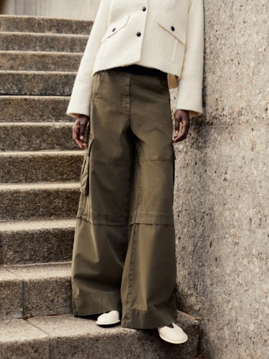 ME+EM Pants - New ME+EM Wide-Leg Cargo Trouser Elastic Waist Pants NWT Spring Olive Size 2